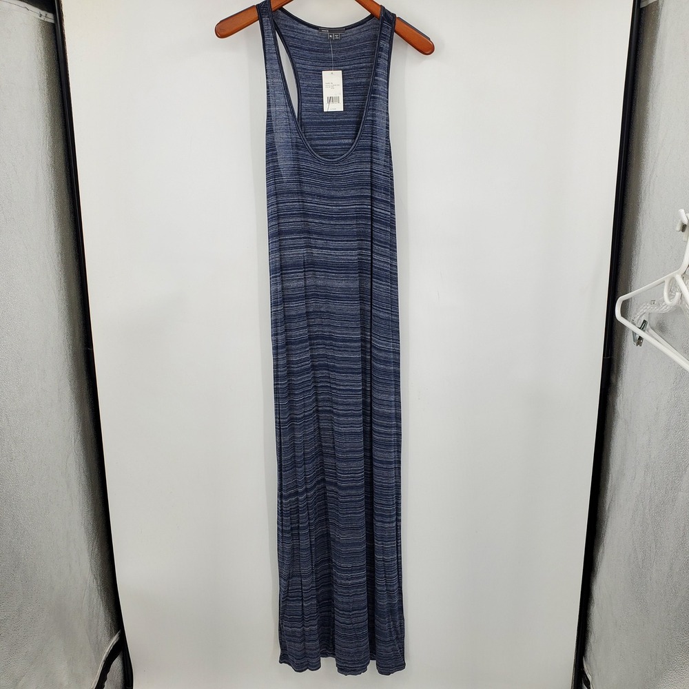 NWT Vince Blue Space Dye Stripe Racerback Maxi Dress XL Minimalist Coastal Boho